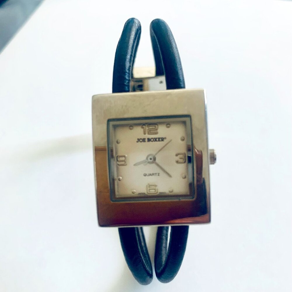 Joe Boxer Watch Women 24mm Silver Tone Black Band